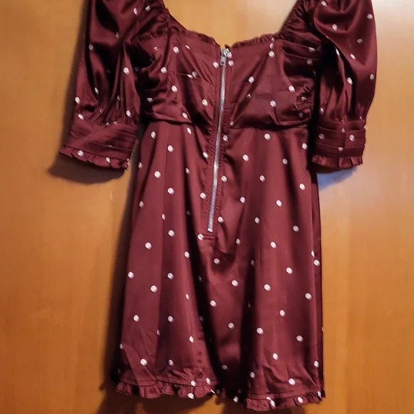 For Love And Lemons Davies Burgundy Polka Dot Swing Satin Dress - Picture 8 of 8